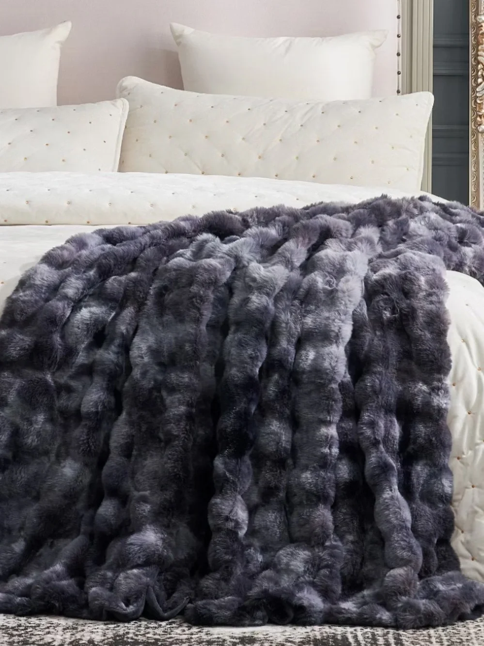 Plush Faux Fur Throw Blanket Purple 84”x60”